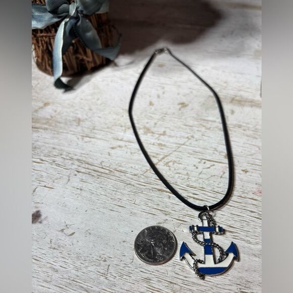 18” Anchor Pendant on Black Suede Necklace with Lobster Clasp & Extension - Picture 6 of 6